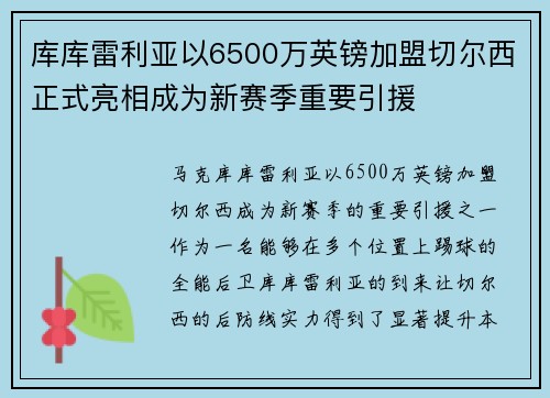 库库雷利亚以6500万英镑加盟切尔西正式亮相成为新赛季重要引援